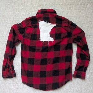 EUC Custom Stitched Minnesota Red Black Classic Flannel Button Down Shirt Small
